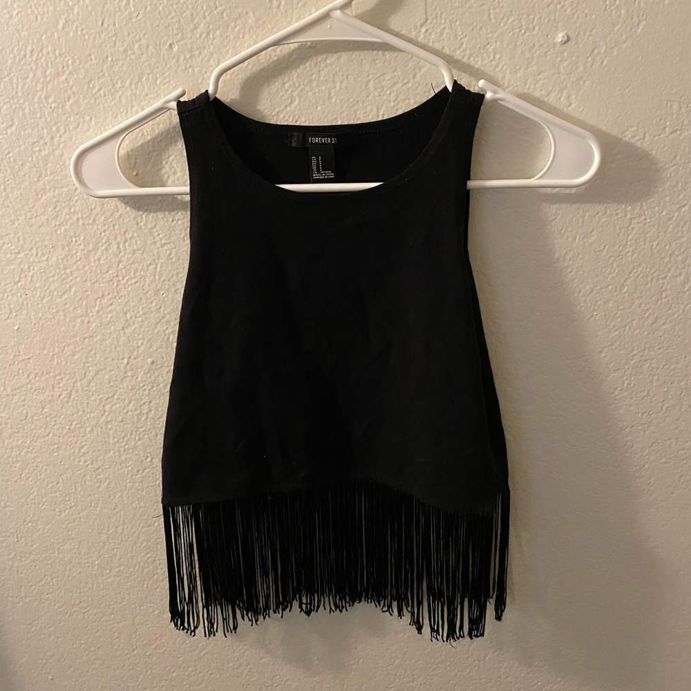 Black fringe crop top